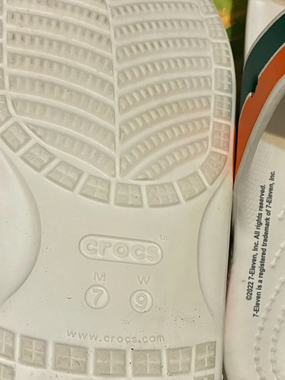 Adult size Crocs White, Green & Orange Slide Sandals Mens 7